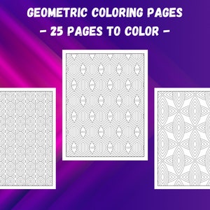 25 Geometric Coloring Pages, Geometric Shapes and Patterns Coloring Book for Adults, PDF Digital Download