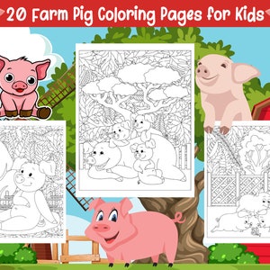 Páginas para colorear de cerdos para niños - 20 cerdos de granja imprimibles - Libro para colorear de cerdos - Hojas para colorear de cerdos - Descarga digital
