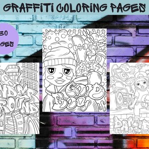 Graffiti Coloring Pages for Adults, 30 Printable Pages, Cool Graffiti Art Coloring Book, Fun Street Art Coloring Pages