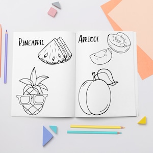 Fruits Coloring Pages for Kids, Toddlers, 20 Printable Pages, Fruit Coloring Book for Kids
