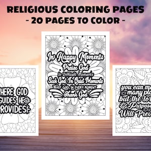 Religious Quotes Coloring Pages, 20 Printable Pages, Christian Coloring Book, Bible Verse Coloring