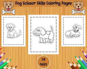 Dog Scissor Skills Coloring Pages - 20 Printable Pages (Digital Download)