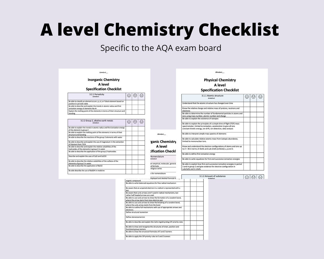 A Level Chemistry Checklist Etsy