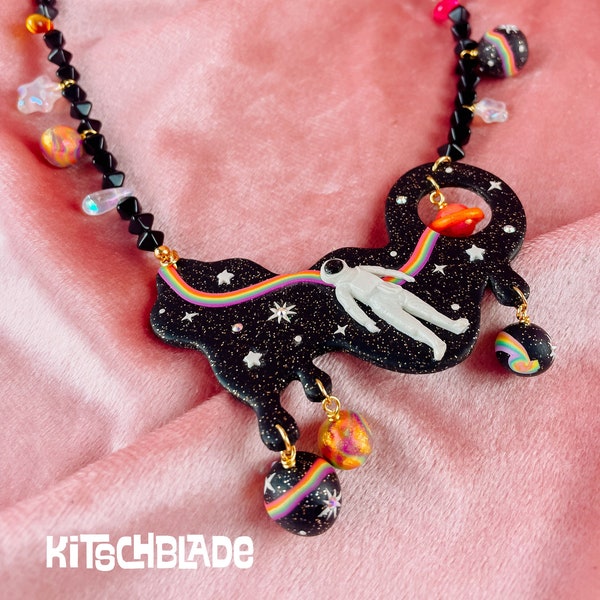 Major Tom | Handmade Polymer Clay and Beaded Necklaces | Dopamine Fashion Vintage David Bowie NASA Space Astronaut Space Oddity 2001