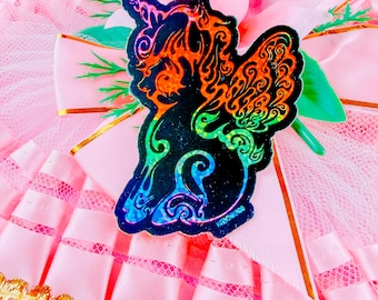 Cybersigilism Rainbow Unicorn | Illustrated Glitter Vinyl Sticker | Rune Naito Kitsch Vintage Showa Tribal Tattoo Cyber Y2K