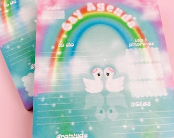 Gay Agenda | Artist Illustrated Memo Pad | Vintage Kitsch Lover Toy Swans Anthropomorphic Stationery Planner Paper