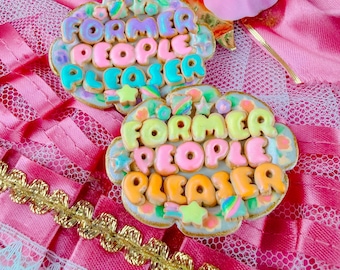 Former People Pleaser Cookie Platter | Handmade Brooch | Vintage Kitsch Spoonie Chronically Ill Disabled