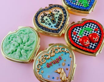 July 2026 Pill Boxes | Handmade Polymer Clay Compact Mirror Pill Box | Vintage Nostalgia 90s Toy Collector Kitsch Kidcore Spoonie Disabled
