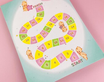 Kewpie's Monthly Adventure | Artist Illustrated Habit Tracker Memo Pad | Vintage Kitsch Lover Cupid Baby Cake Demure Cute Stationery Planner