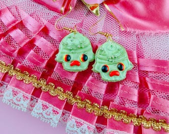 Creech Matcha Sugar Cookies | Handmade Polymer Clay Earrings | Spring Vintage Retro Anthropomorphic Kitschy Cute Halloween Summerween