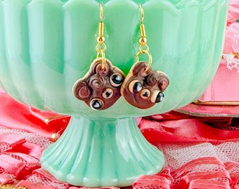 Teeny Bear Cookies | Handmade Polymer Clay Earrings | Spring Vintage Retro Anthropomorphic Kitschy Cute Halloween Summerween