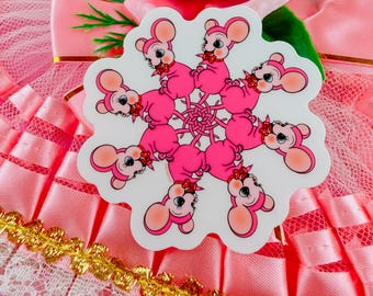Arnart Rat King | Illustrated CLEAR Vinyl Sticker | Vintage Kitsch Anthropomorphic Arnart Pink Mouse Bow Tie Bowtie Gang Rat Lovers