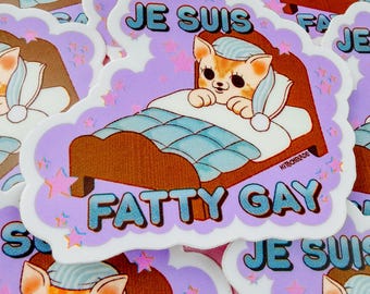 Je Suis Fatty Gay | Illustrated Vinyl Sticker | Fat Positive Body Positivity Adipositivity Body Neutrality Kitschy Chronically Ill Disabled