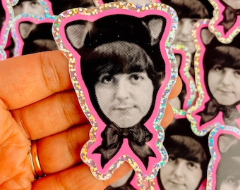 Sir Kitty McCartney Glitter Sticker | Glitter Vinyl Sticker | Vintage Kitsch Cat Paul Macca McCartney Beatlemania