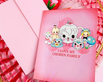 I Love My Chosen Family | Artist Illustrated Greeting Card | Thank You Card Stationery Paper Ceramic Trinket Figurine Vintage Kitsch