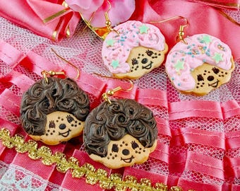 Monch Monkey Cookies | Handmade Polymer Clay Earrings | Spring Vintage Retro Anthropomorphic Kitschy Cute Trinket Toy Collector