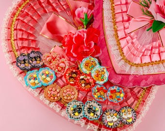 Character Cookie Plates | Handmade Polymer Clay Earrings | Spring Vintage Retro Anthropomorphic Kitschy Cute Toy Trinket Miniature Fake Food