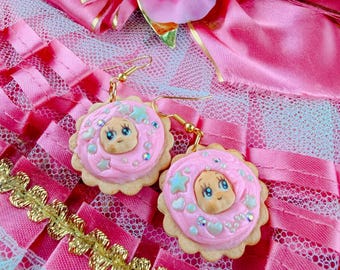 Sugar Kewkies | Handmade Polymer Clay Earrings | Spring Vintage Retro Anthropomorphic Kitschy Cute Rose O'Neill Mid Century Kewpie