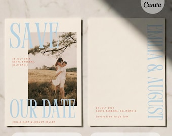 Photo Save the Date Template | Editorial Wedding Invitation | Modern Canva Wedding Template | Editable Photo Save the Date