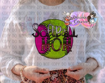 Design per la mamma di una giocatrice di softball: Palla da softball al neon PNG (Download digitale)