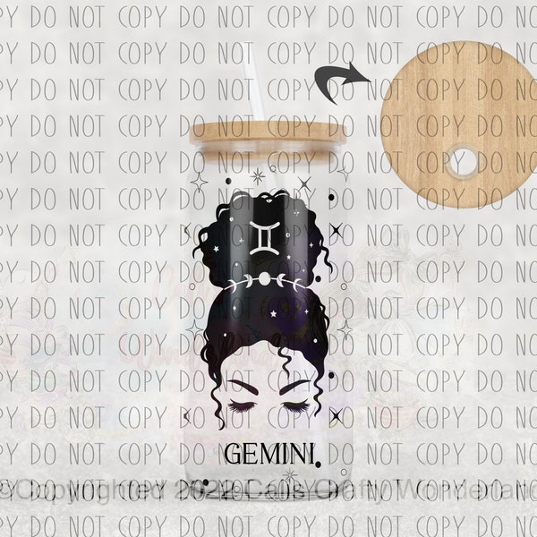 Gemini Messy Bun Zodiac,16 oz Glass Can Design,Digital Download,Glass Can Sublimation,Gemini Twins PNG, Gemini Sublimation, PNG, Gemini PNG