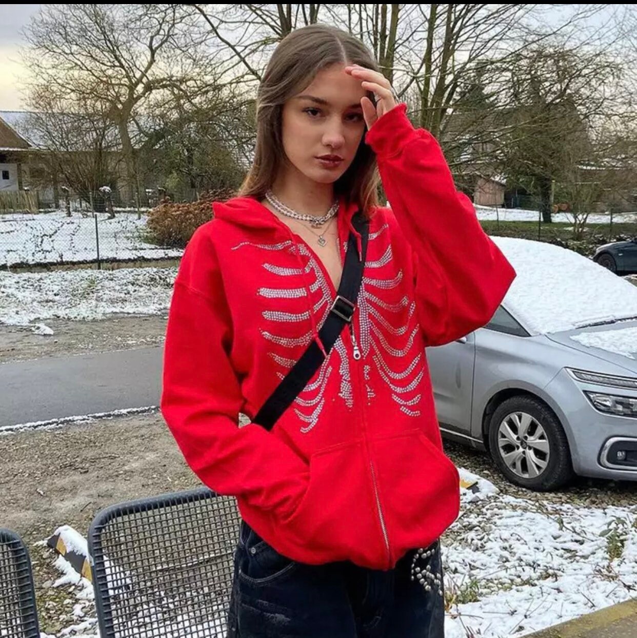 glitter skeleton zip up hoodie