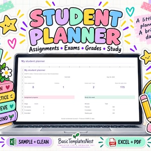 Schülerplaner-Tabelle für Excel, Aufgabenverfolgung, Lernplan und Notenverfolgung, Happy Classroom