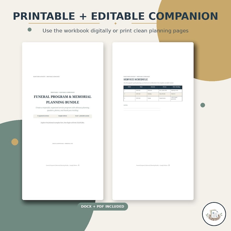 Program Planner Examples Editable Funeral Program Bundle, Memorial Service Planning (word, PDF ...