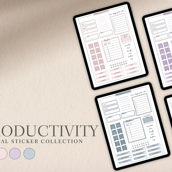 Productivity Planner Stickers Digital | Productivity Journal GoodNotes stickers | Productivity tracker stickers | Productivity Stickers