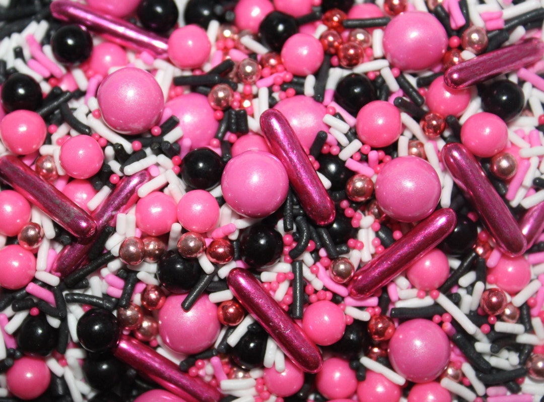 Pink and Black Sprinkle Mix Cake Sprinkles Edible Etsy