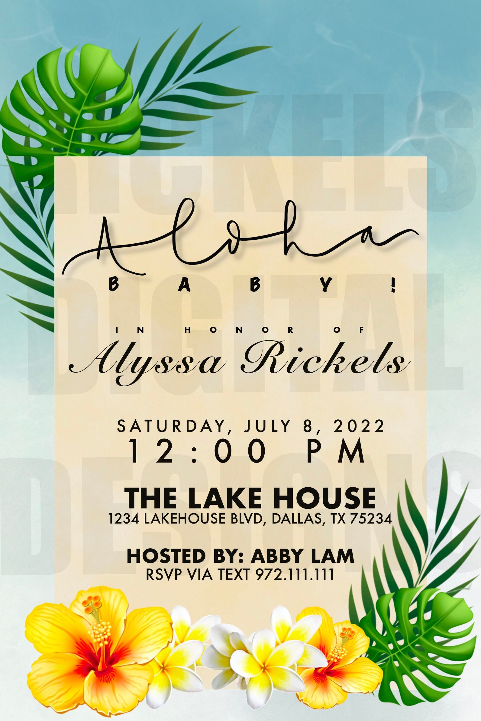 Hawaiian Theme Baby Shower Invitations digital Order Etsy