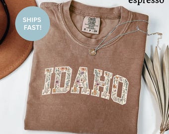 Idaho Floral Shirt Comfort Colors Shirt Retro Floral Varsity Vintage Idaho Tee Retro State TShirt Trendy Graphic Top Outdoor Adventure Shirt