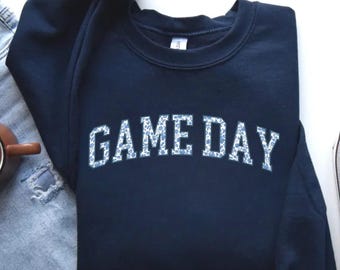 Chinoiserie Game Day Sweatshirt Cute Tailgating Crewneck Pullover Football Tailgate Outfit Cozy Sports Blue Toile Unisex Crewneck Sweater