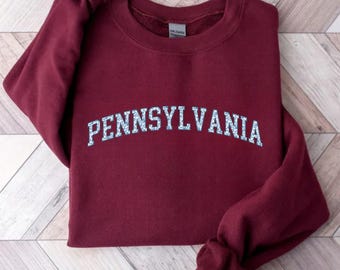 Felpa Pennsylvania Chinoiserie Maglione Stile Varsity PA Girocollo Pennsylvania Regalo Souvenir Vacanza Maglietta Sportivo Regalo Studente Grande Partita