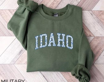 Idaho Sweatshirt Chinoiserie State Sweater Vintage Varsity Style ID Crewneck Blue Toile Shirt Retro Idaho Sweater Football Gift for her