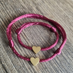 Bracelets cordon satin mère fille, amoureuse, bracelet couleur au choix, coeur or ou argent
