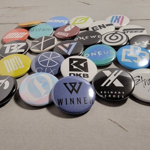 Various 1-inch KPOP Boy Group Logos, KPOP logo buttons, KPOP pins
