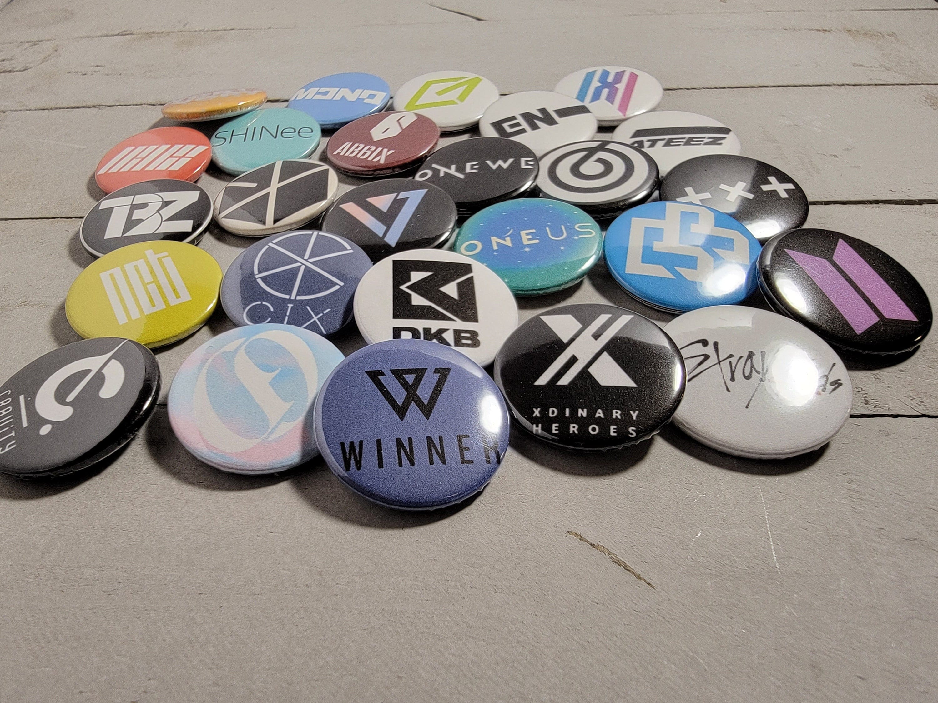 Various 1-inch KPOP Boy Group Logos, KPOP logo buttons, KPOP pins