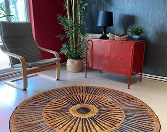 Vintage Turkish Kilim Round Rug: Cotton Circle Rug