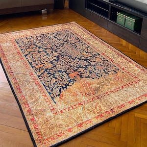 Oriental Persian Style Area Rug with Floral Medallion Pattern, Vintage Inspired Living Room Carpet, Soft Decorative Floor Mat