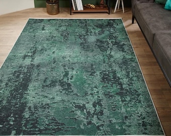 Green Turkish Kilim Rug: Handwoven Boho Cotton Area Carpet