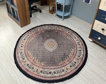 Earth Tones Round Rug: Vintage Style Cotton Kilim