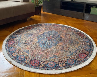 Vintage Style Cotton Circle Rug: Ethnic Anatolian Design