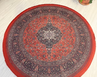 Red Round Rug: Vintage Style Cotton Anatolian Kilim