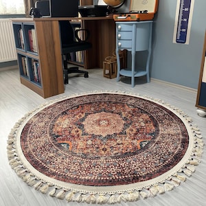 Round Retro Rug, Turkish Round Rug, Small Round Vintage Rug, Persian Rug 8 Round, 3 Feet Round Rug, 8 Round Turkish Rug, Custom Round Rug