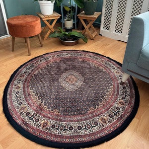 Vintage Style Round Cotton Rug: Turkish Kilim Design