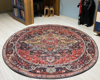 Earth Tones Round Rug: Vintage Style Cotton Kilim