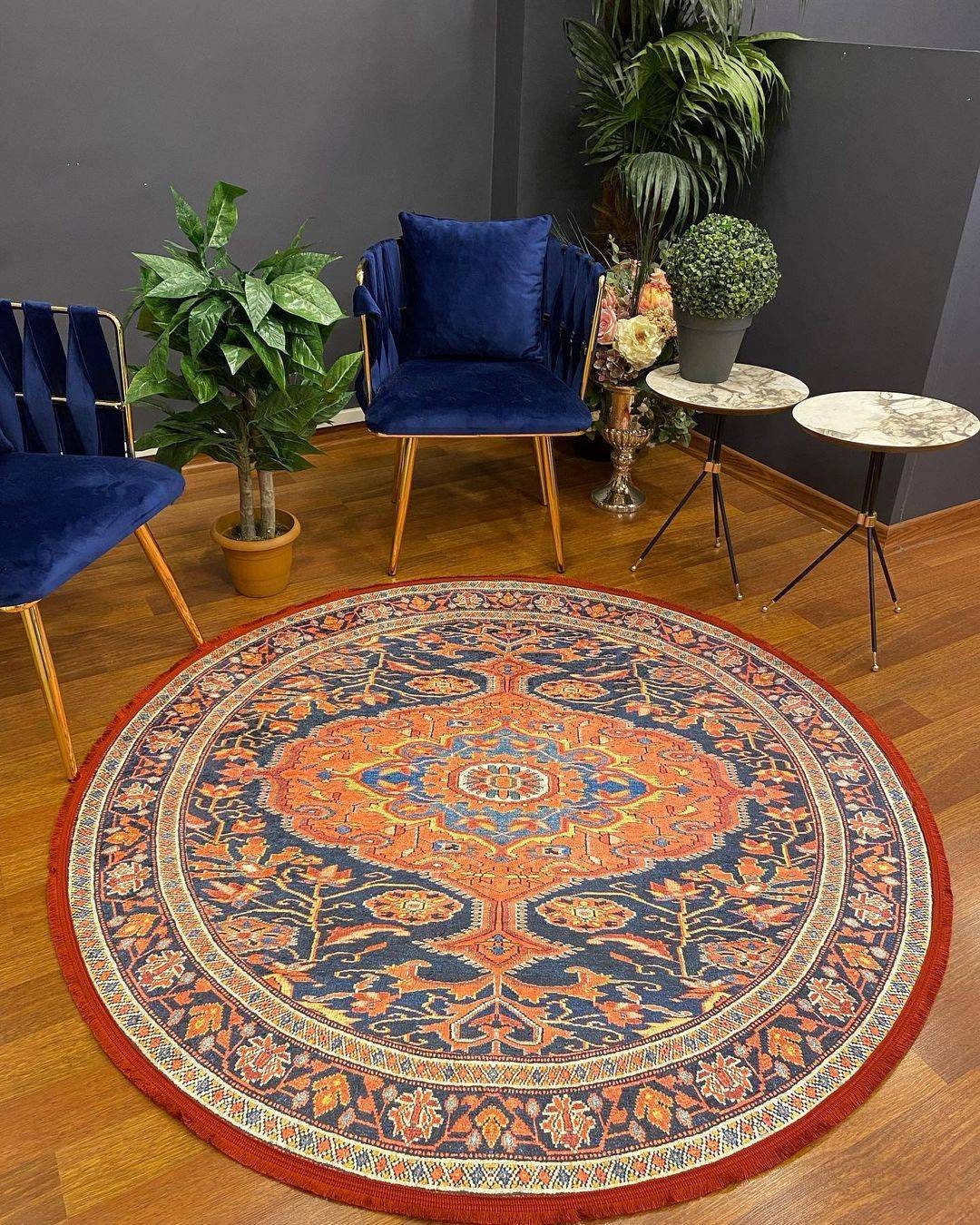 Circle Rug Red Round Rug Vintage Circle Rug Circle Rug 5x5 Etsy
