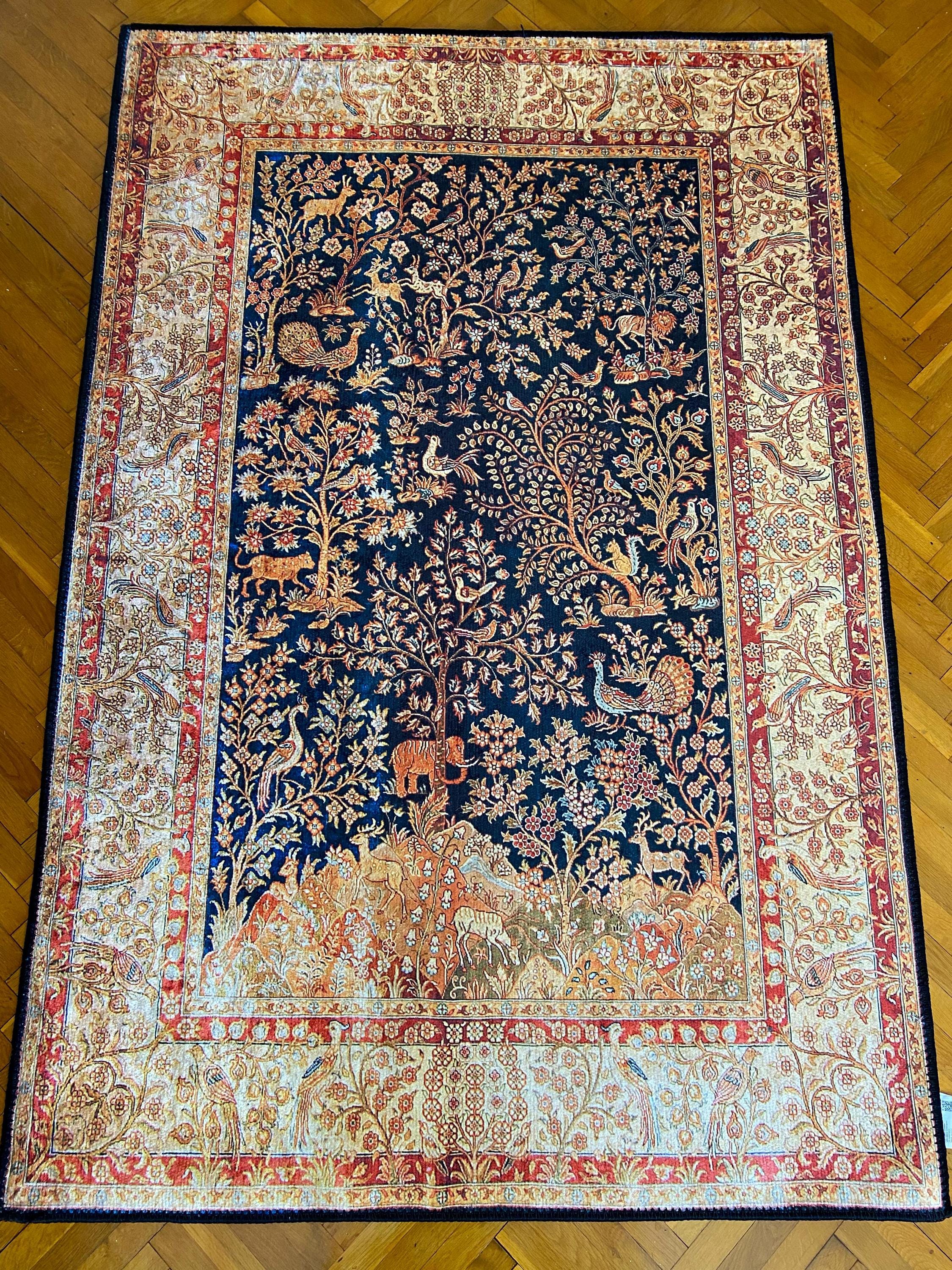 Oriental Persian Style Area Rug: Vintage Floral Medallion Cotton Carpet ...