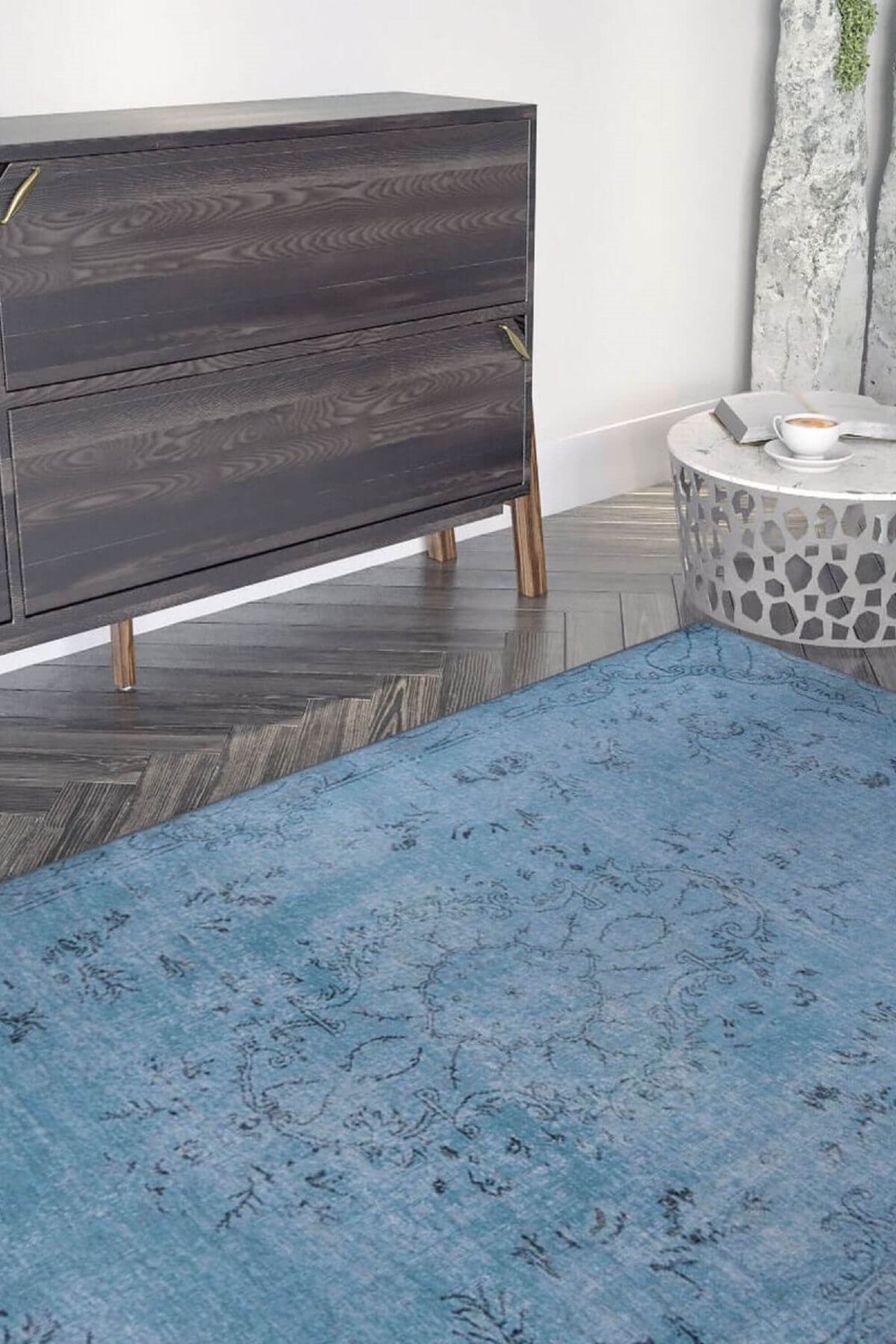 Overdyed Vintage Blue Rug Blue Turkish Rug Blue Kilim Rug Etsy